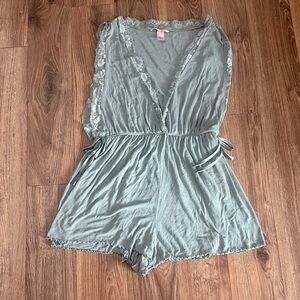 Victoria's Secret Sage Green Lace-Trim V-Neck Romper